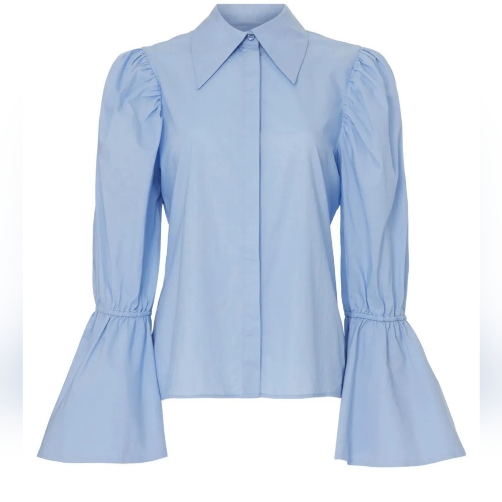 AS by DF Spring Blue Marin Button Down Blouse With Bell Sleeves
